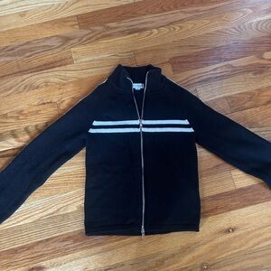Black Zip-Up Jacket with White Stripe Detail